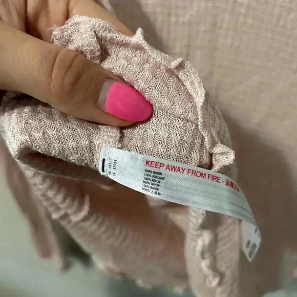 NWOT Free People Pink Skyline Thermal Ribbed Ruffle Trim Mock Neck Top S - Picture 7 of 7